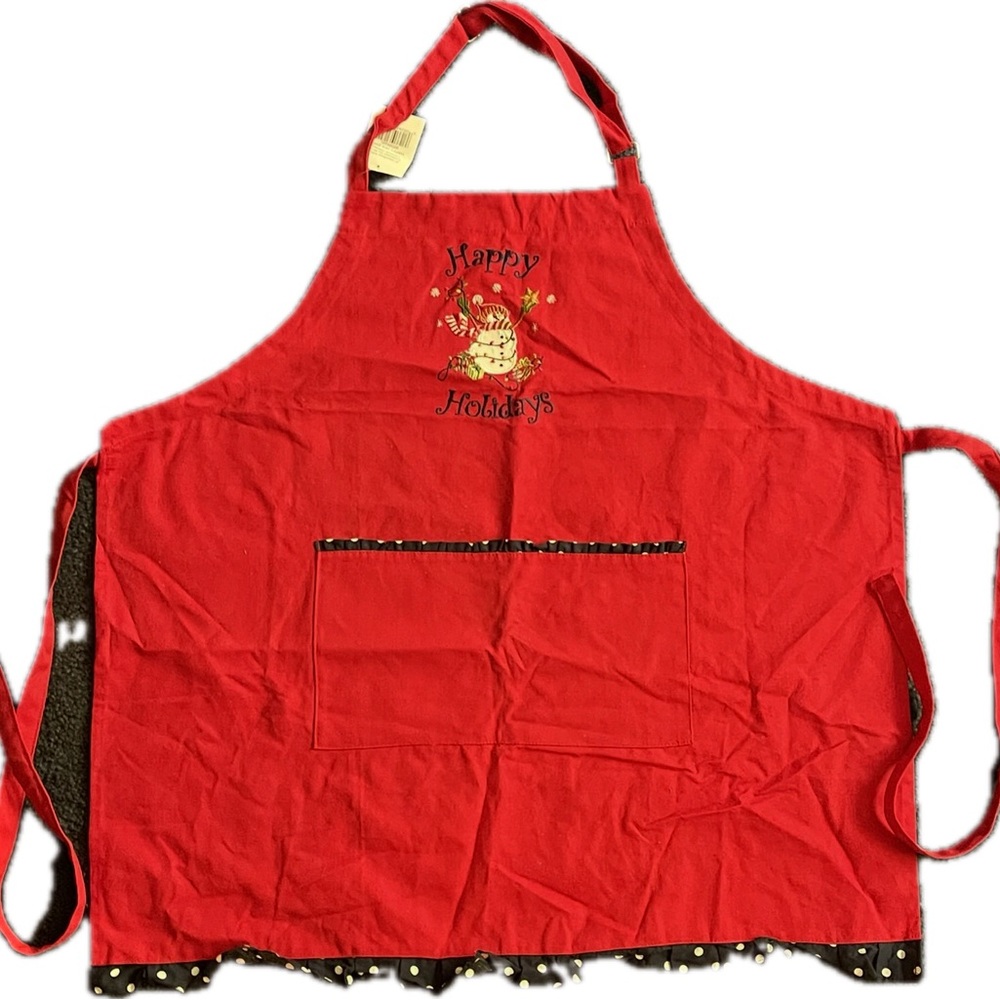 Red Christmas “Happy Holiday”Women’s Adult Apron with Snowman Embroidered Design